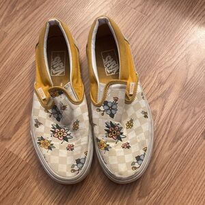 Vans Yellow Floral Checkered Slip-Ons